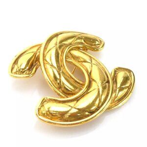 Auth CHANEL CC Logo Brooch Gold Metal -